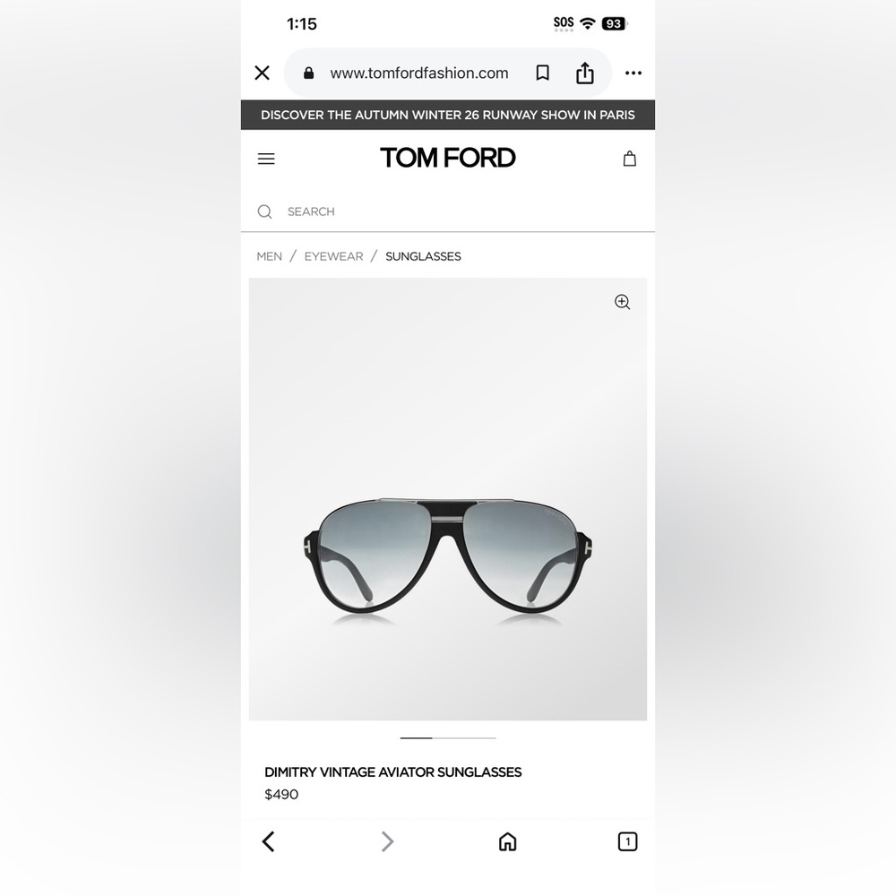 Tom Ford Matte Black Sunglasses with Dark Lenses